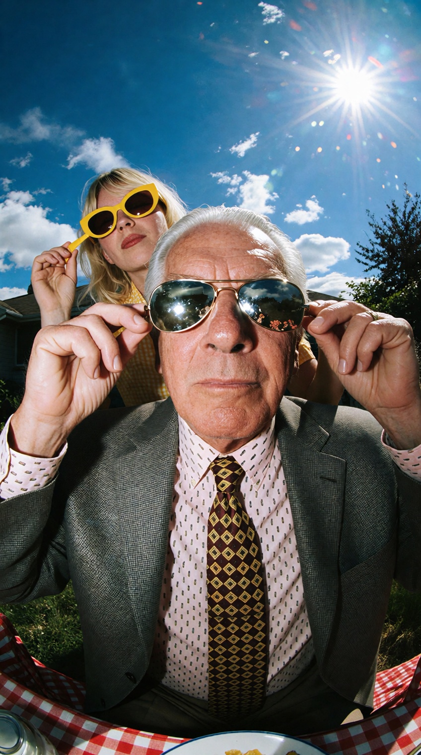 @photograph_xyz,  photograph of an elderly white man with silver hair,  wearing reflective aviator sunglasses on Tensor.Art