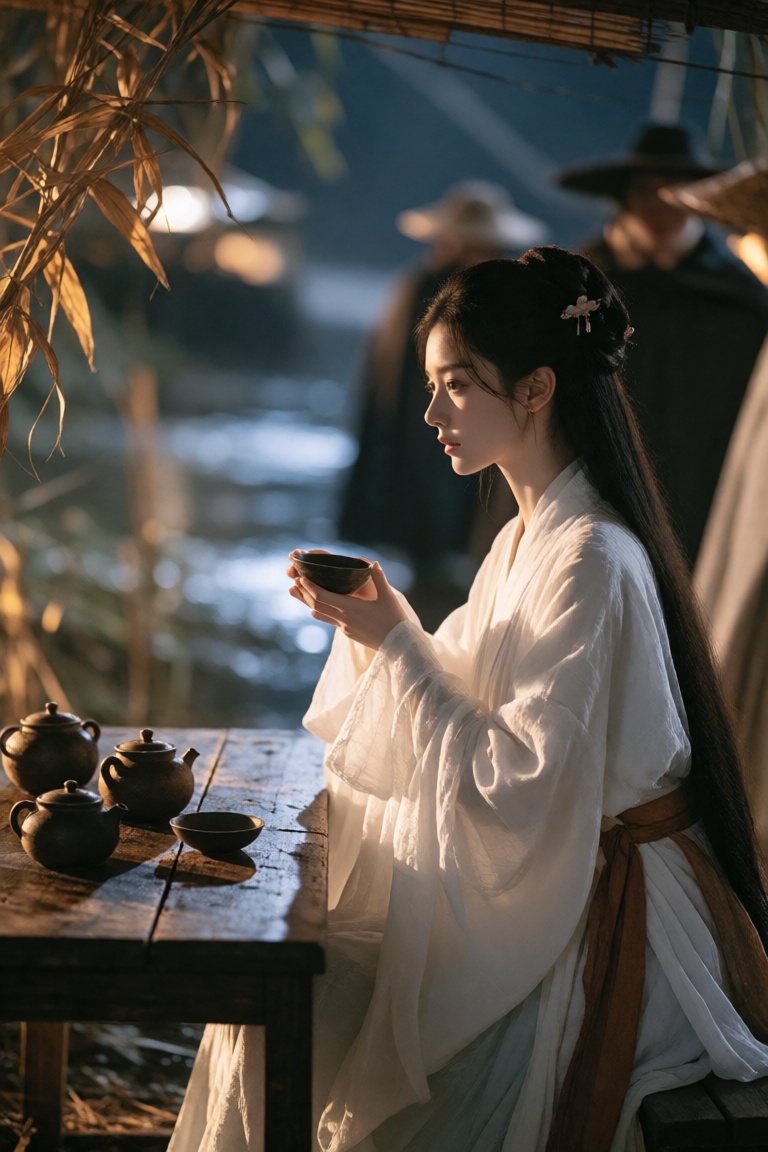 cinematic atmospheric image,  young woman profile,  long dark hair on Tensor.Art