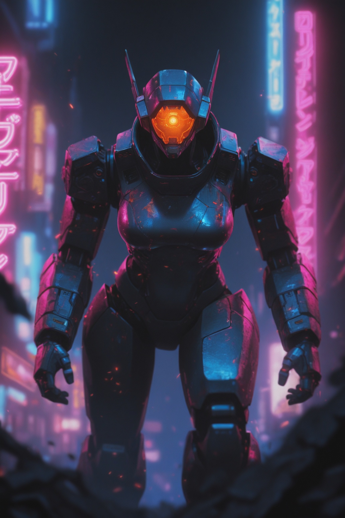 evil monster robots,  neon lights,  cinematic lighting on Tensor.Art