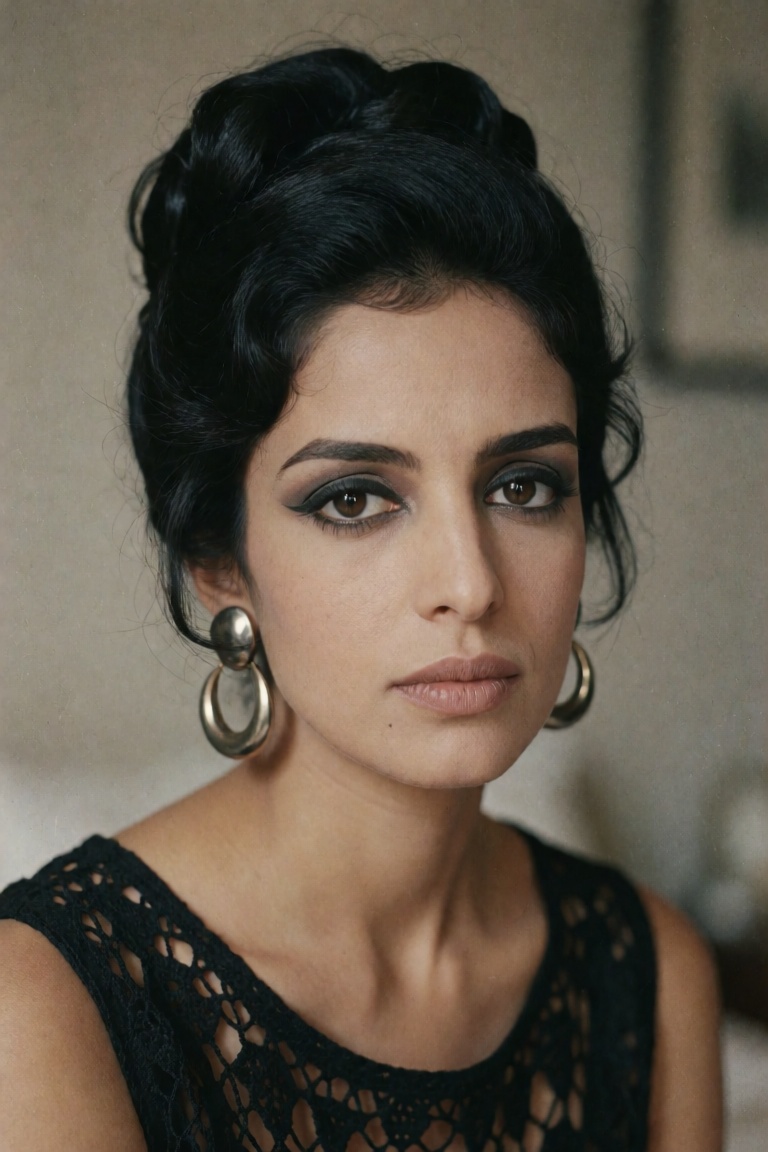 **Appearance** Indian woman,  approximately 25–35 years old,  with warm medium-olive skin showing natural texture and subt...