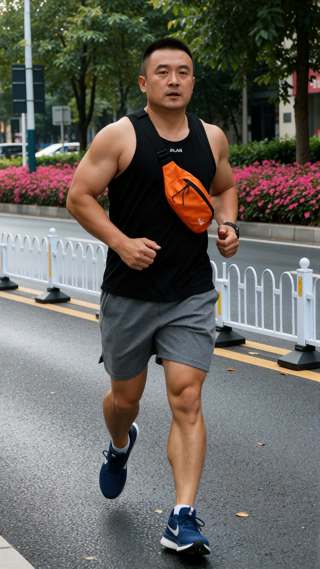 中国男子,  40岁健身教练。他体态健硕,  四肢肌肉轮廓清晰 by 一起旅行 on Tensor.Art