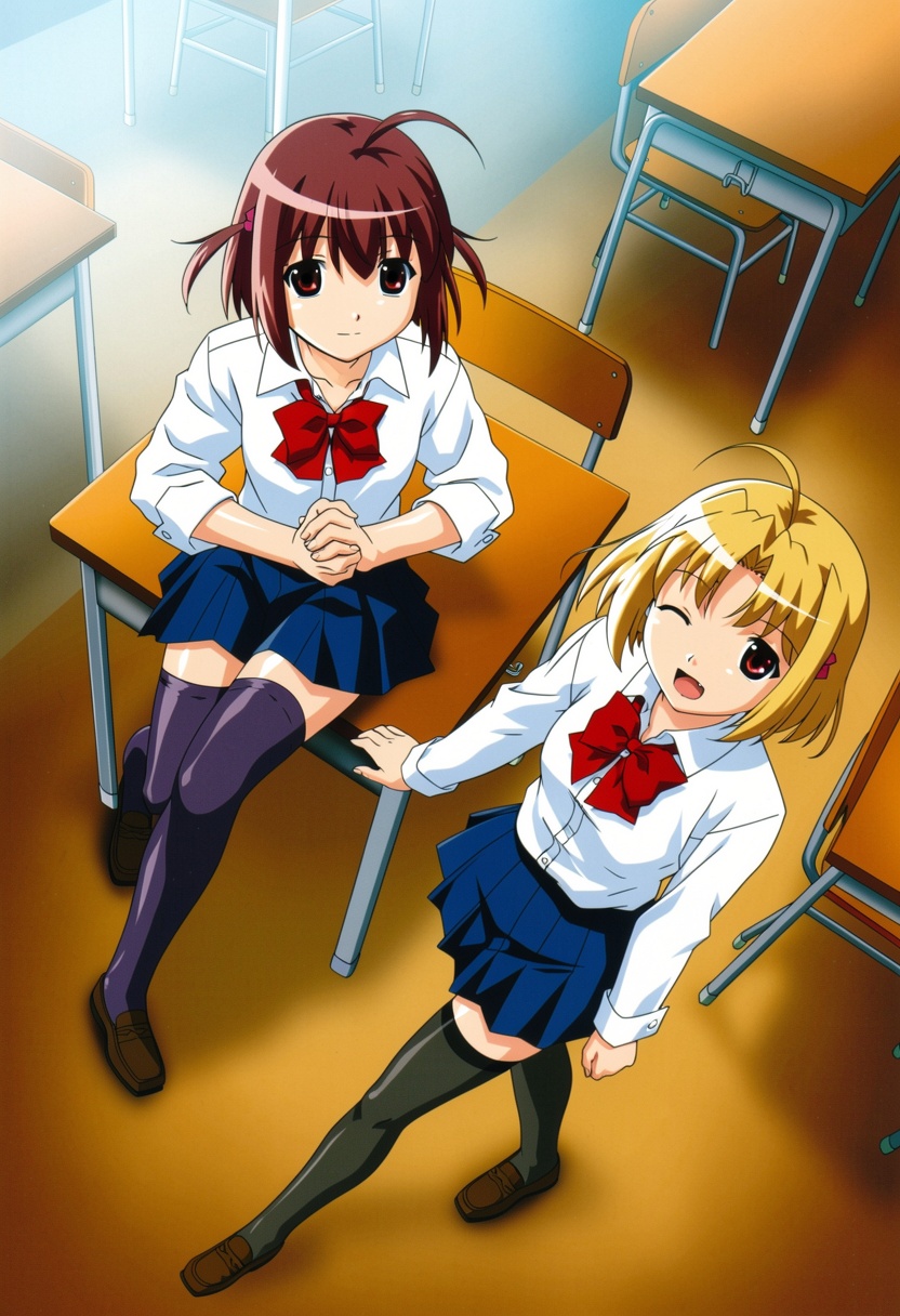 2girls,  sitting,  standing on Tensor.Art