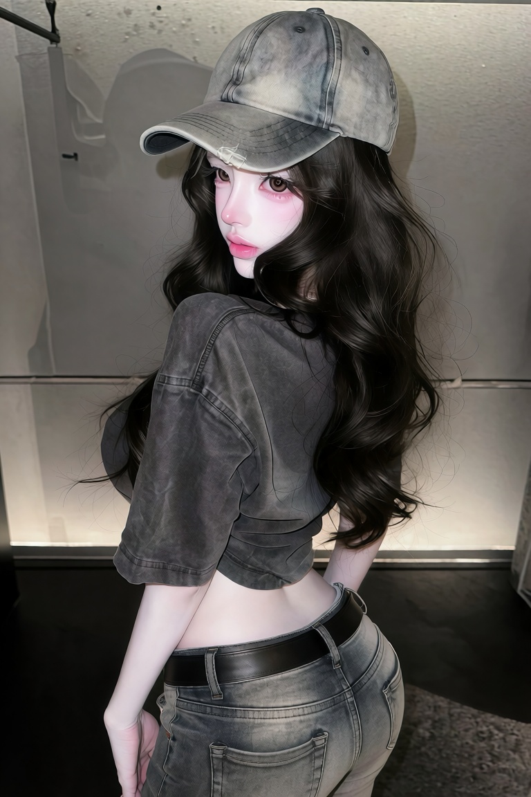 sleek long glass hair tucked behind ears with a neat center part,  ,  sultry heavy-lidded eyes A photorealistic Korean str...