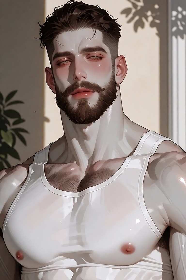 manhwa illustration of a handsome ***** man with pale white skin,  soft red-pink lips,  and an extremely tall on Tensor.Art