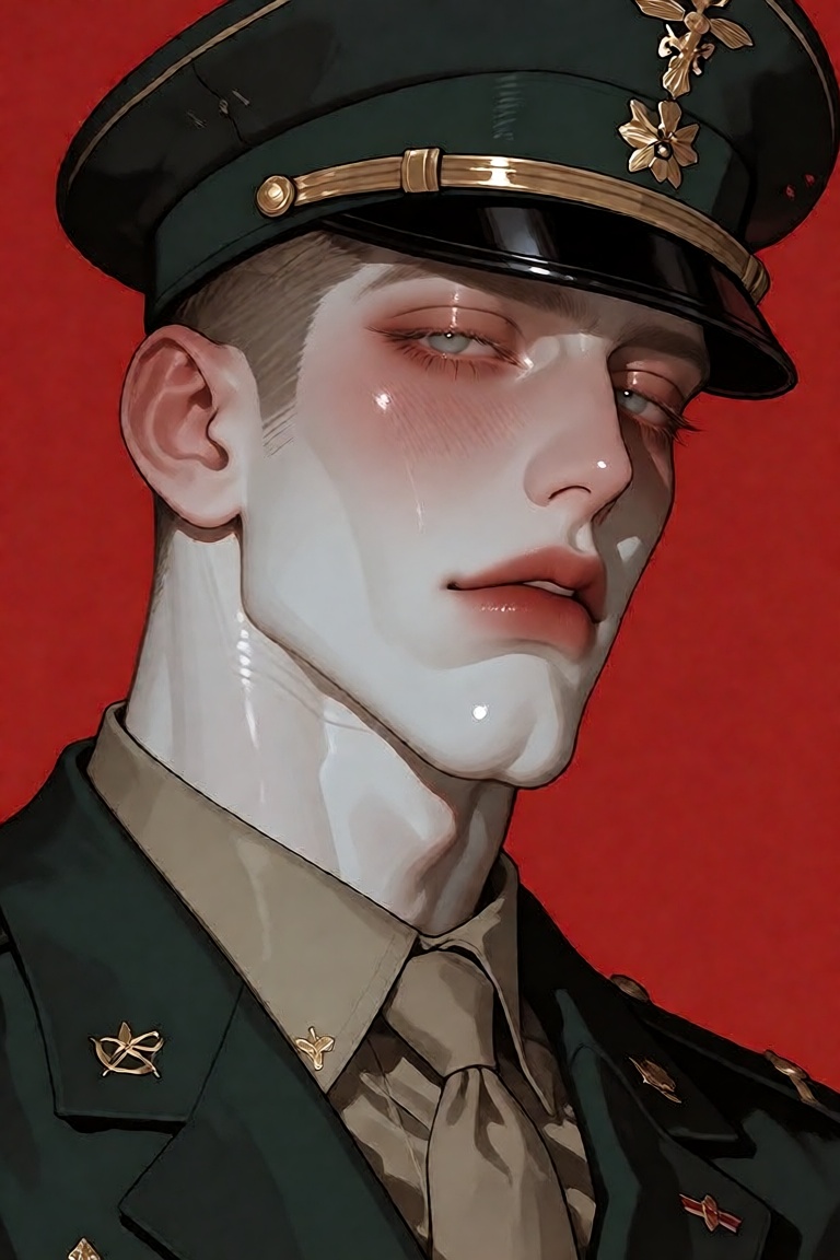 manhwa illustration of a handsome ***** man with pale white skin,  soft red-pink lips,  and an extremely tall on Tensor.Art