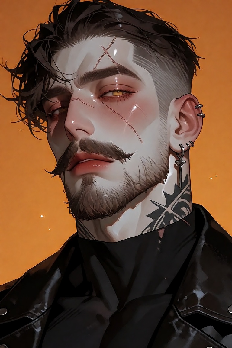 manhwa illustration of a handsome ***** man with pale white skin and soft red-pink lips,  rendered in a refined and clean...