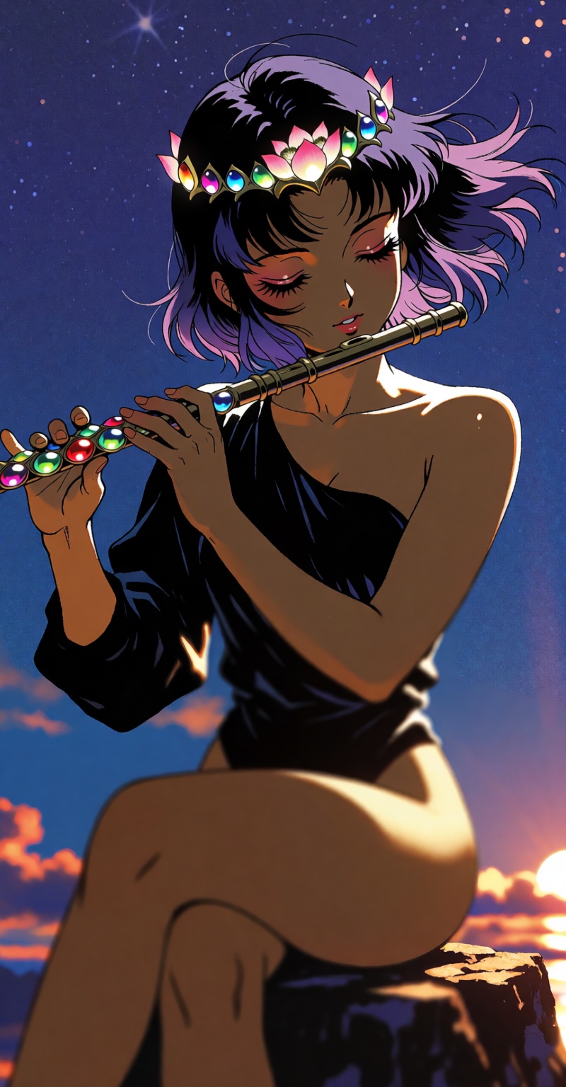 retro,  ( ((Emphasize a blend of anime aesthetics with painterly digital rendering techniques)),  the use of light and sha...