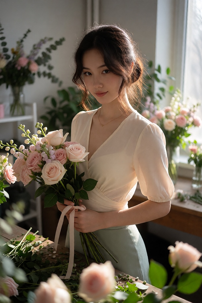 An East Asian woman,  24 years old,  luminous skin on Tensor.Art
