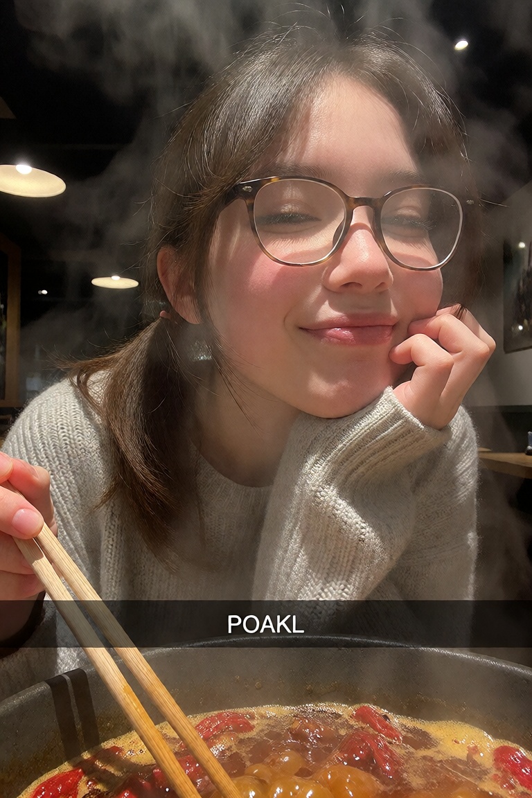 A candid ******* close-up snapshot of a Chinese woman in her mid-20s with steamy flushed skin and a loose ponytail escapin...