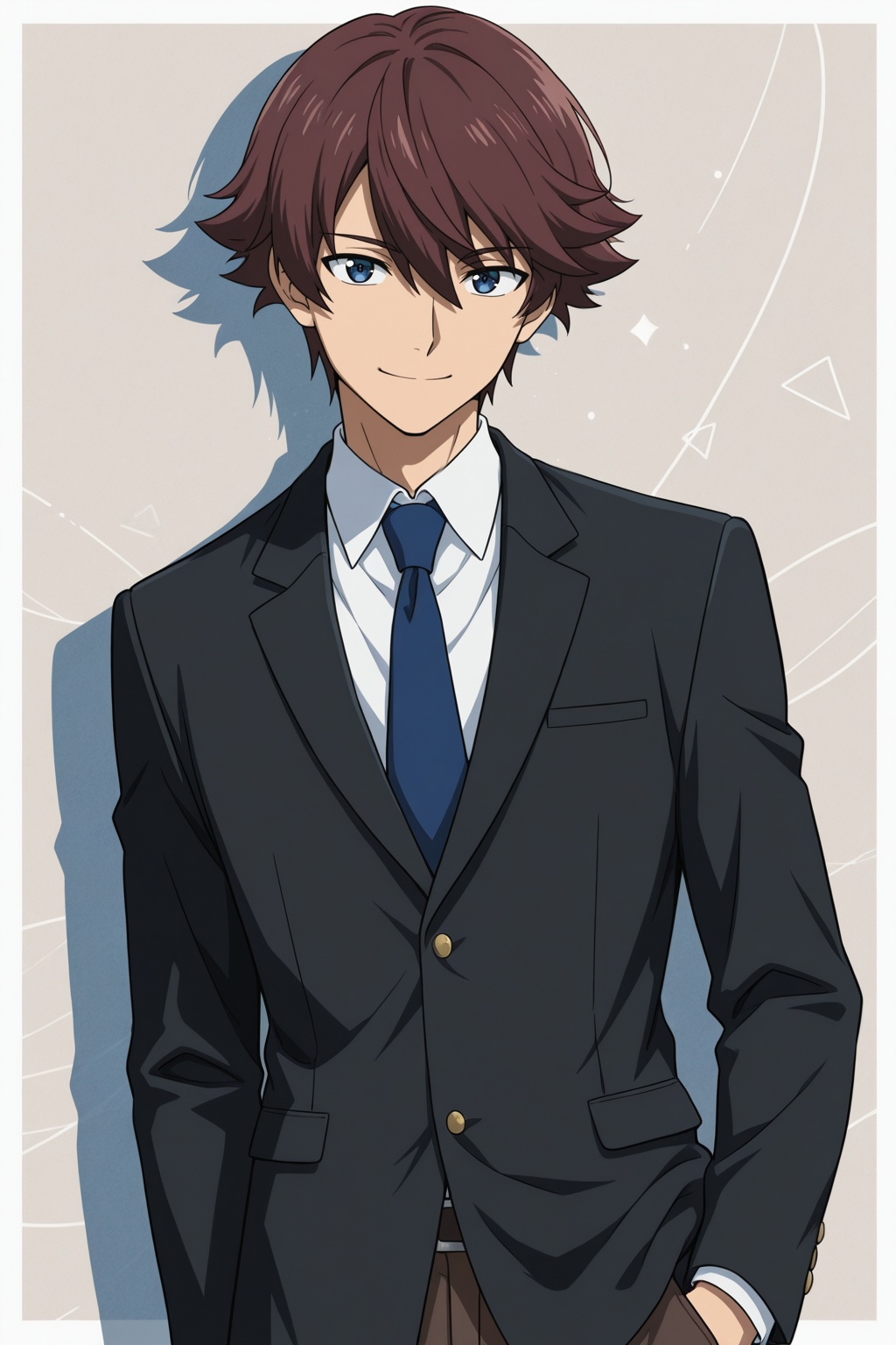 kazuki_ryuusen,  brown hair,  blue eyes school uniform on Tensor.Art