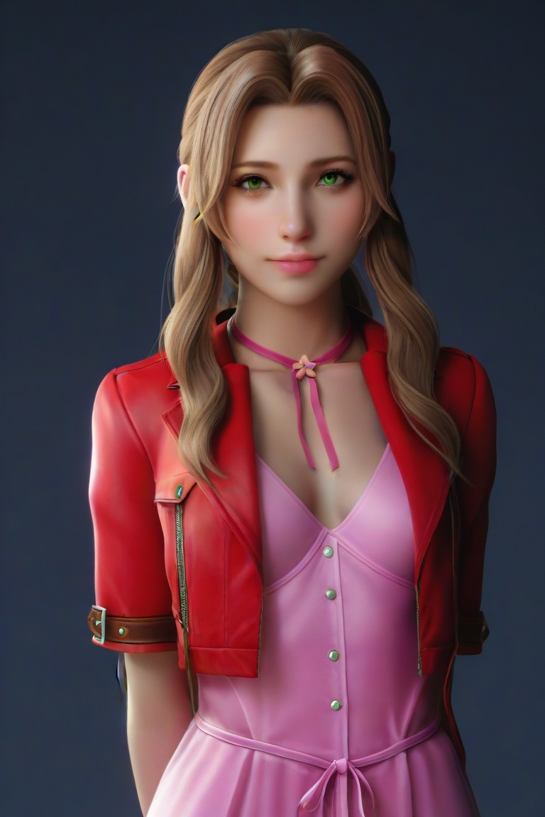 Aerith,  pink dress,  red jacket on Tensor.Art