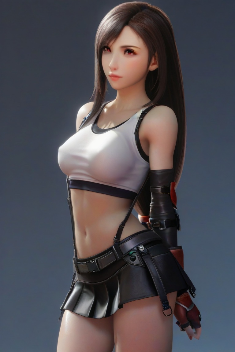 Tifa Lockhart,  white top,  miniskirt on Tensor.Art