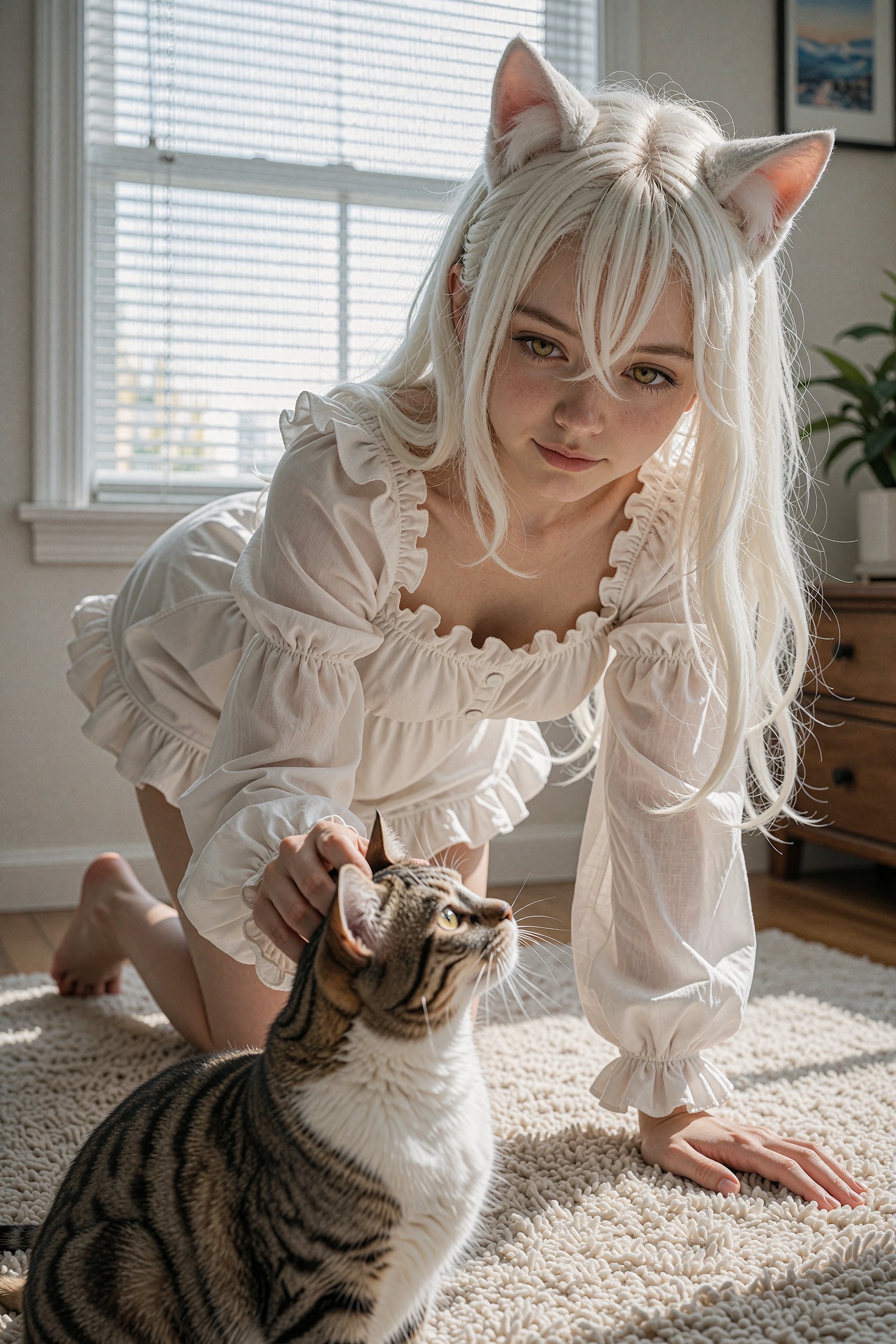 1girl,  frills,  white hair on Tensor.Art