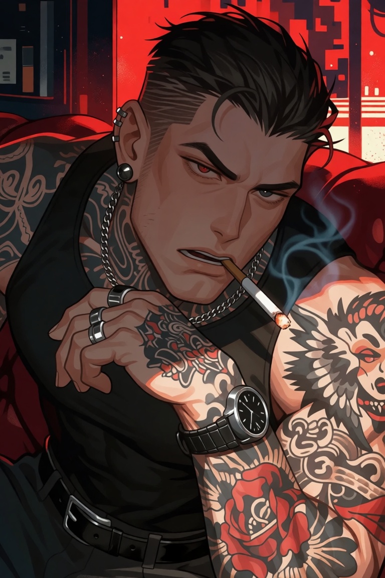 style: semi realistic anime art style,  The image depicts a man with short,  dark hair on Tensor.Art