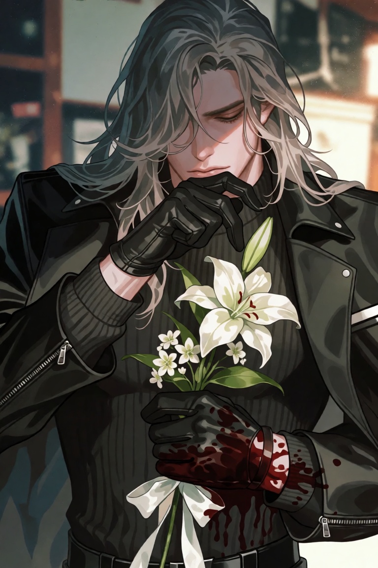 style: anime art style. a man,  hair over eyes,  long hair on Tensor.Art