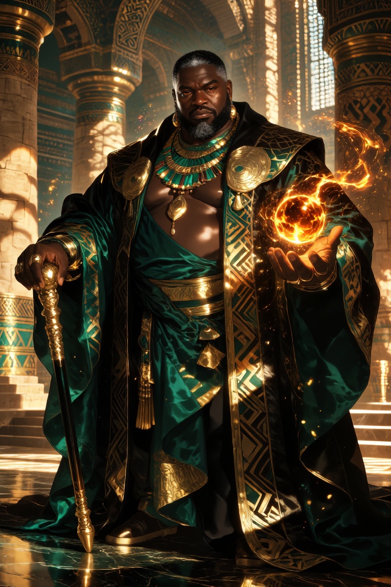A dignified,  overweight ***** Black African man with deep rich brown skin,  a broad rounded face on Tensor.Art