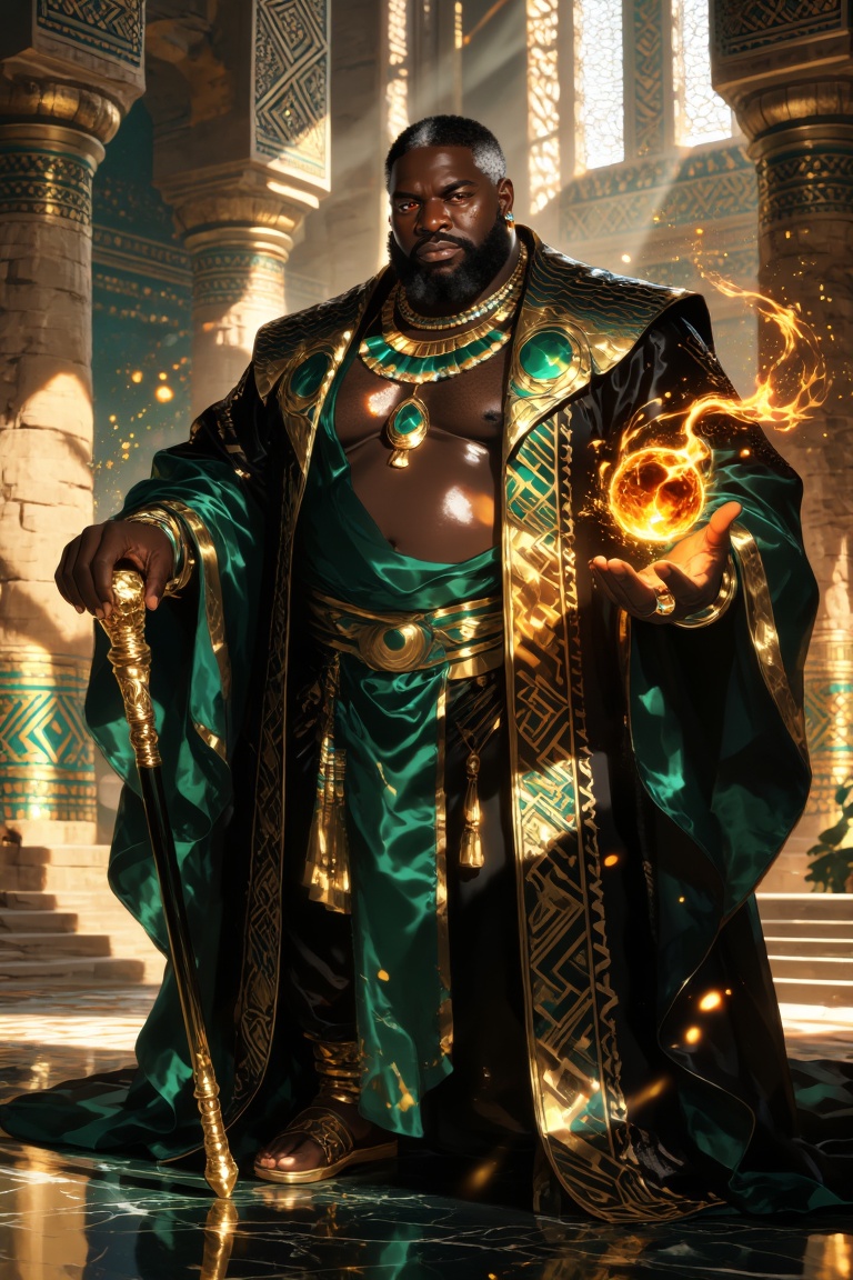 A dignified,  overweight ***** Black African man with deep rich brown skin,  a broad rounded face on Tensor.Art