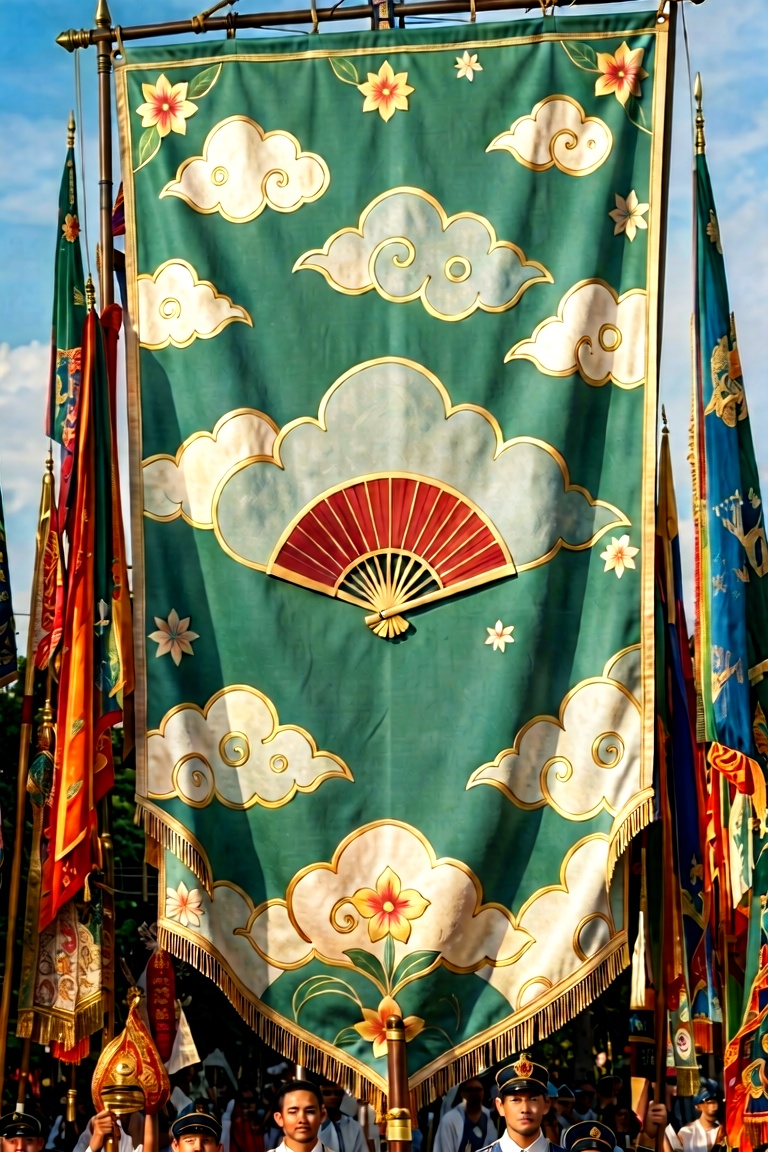 nyekora,  change banner picture into Nyekoran cloud and flower pattern,  bluish green background on Tensor.Art