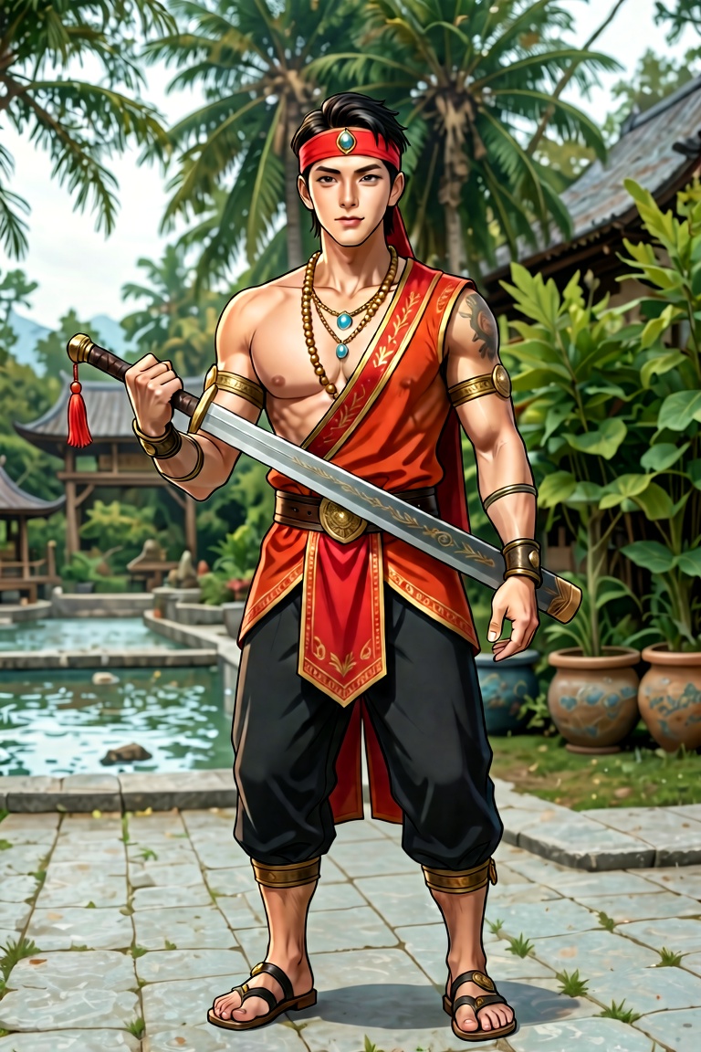 nyekora,  change angle to front shot,  change his appearance into Nyekora warrior on Tensor.Art