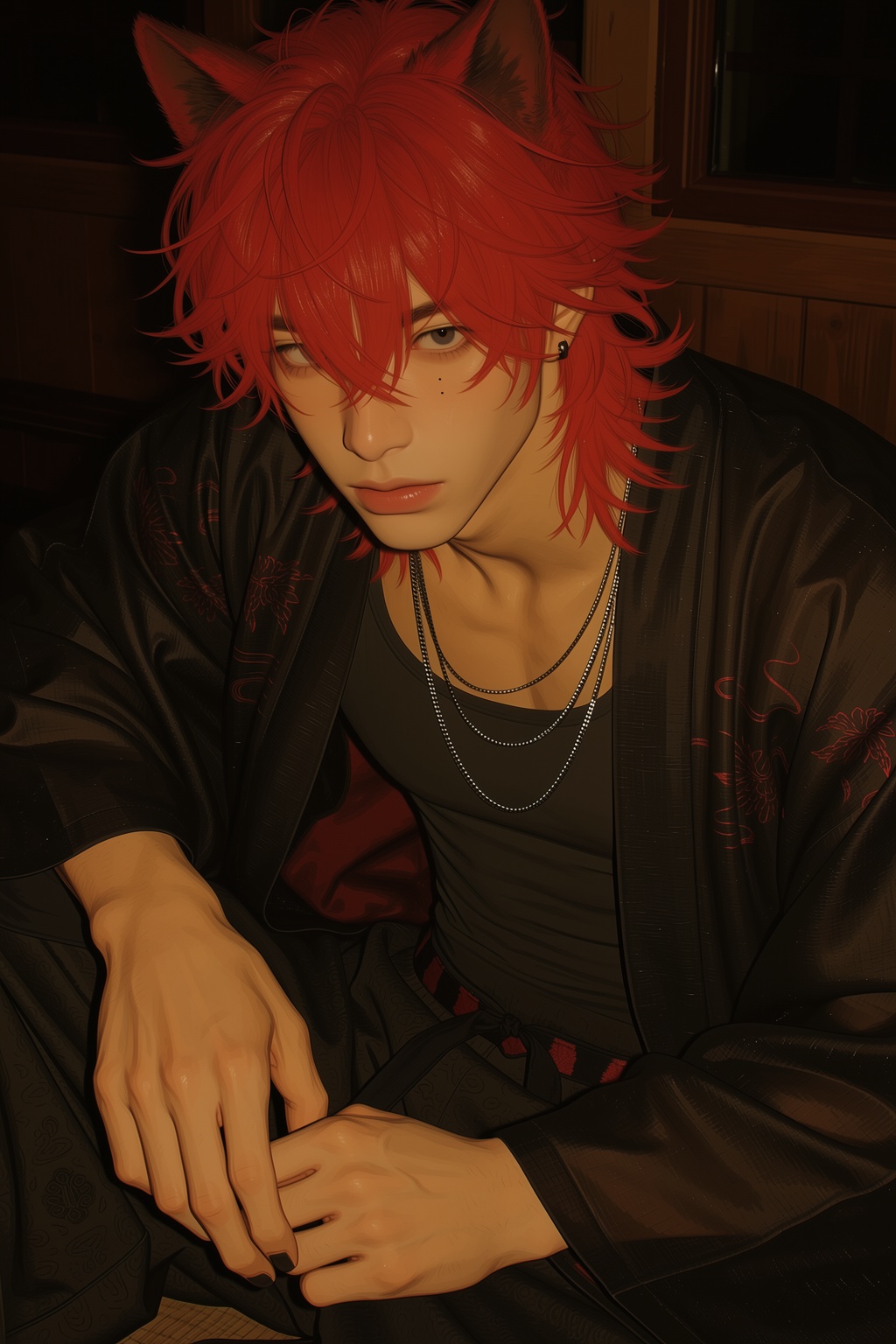 highres,  absurdres,  @4**0D4YX 11. A young man with vibrant red on Tensor.Art