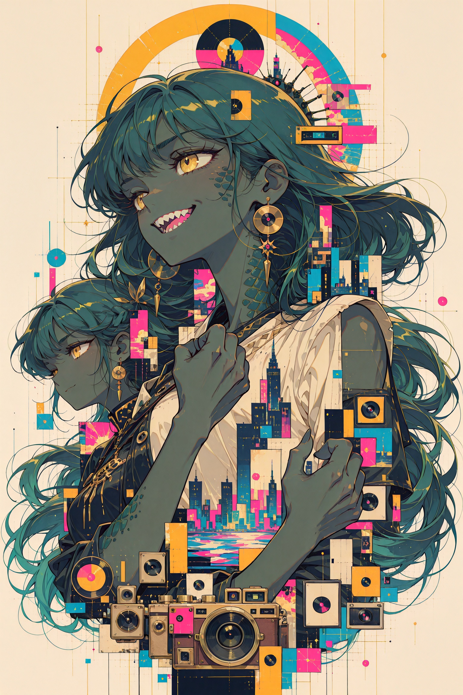 dsntgrtn,  fragmented geometric collage,  retro-futuristic graphic design on Tensor.Art
