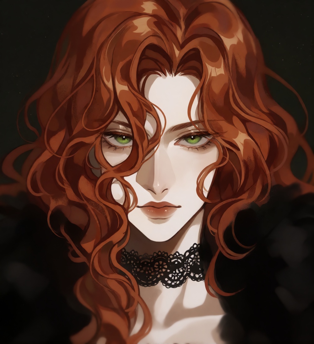 rosiedew,  portrait of a woman with long and open copper-red hair that is falling into her face,  eye focus on Tensor.Art