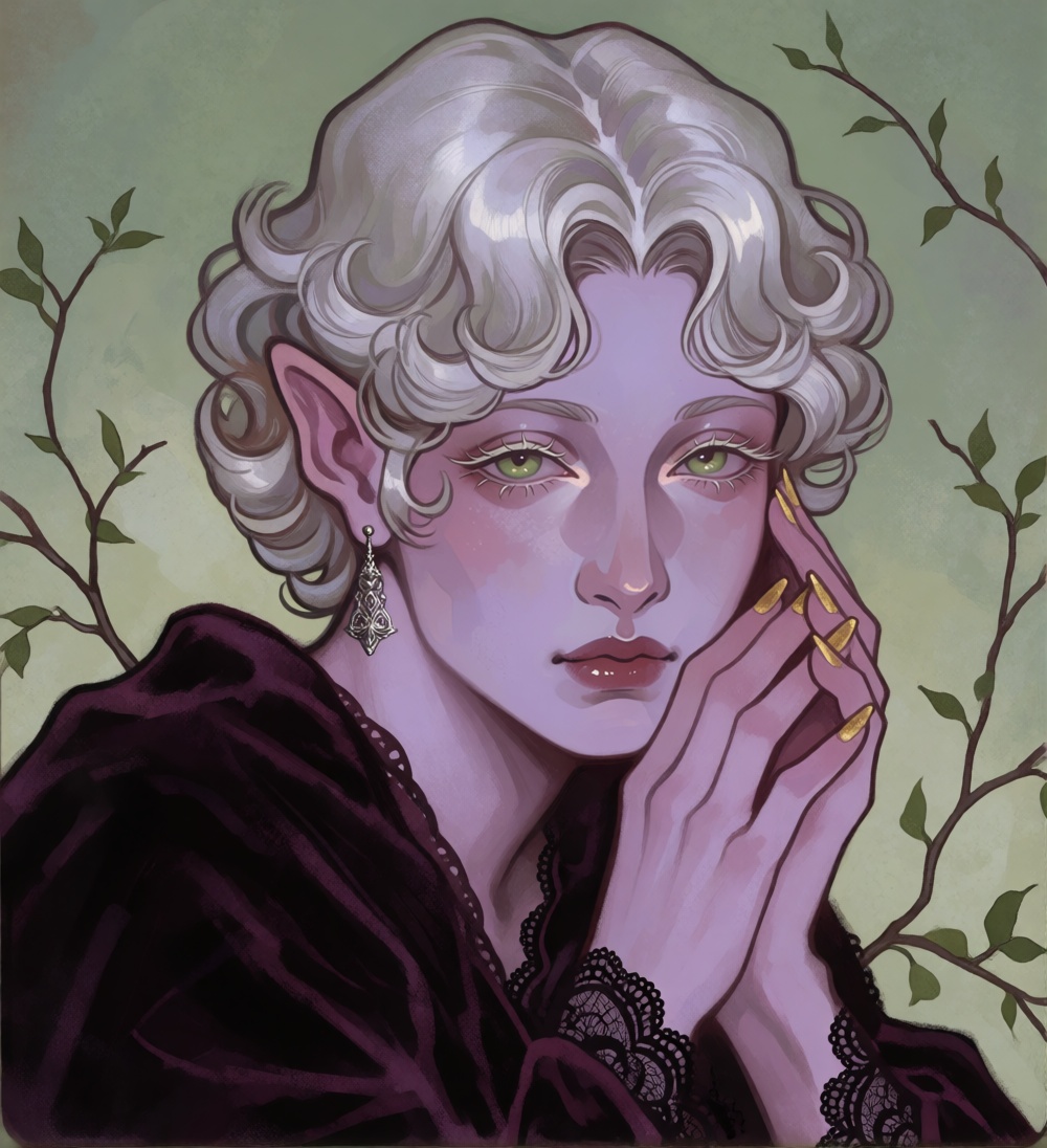 rosiedew,  portrait of a woman with short,  softly curled silver hair on Tensor.Art