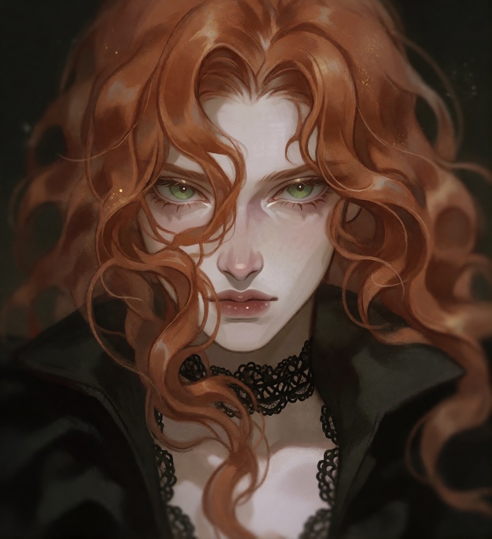 rosiedew,  portrait of a woman with copper-red hair that is falling into her face,  eye focus on Tensor.Art