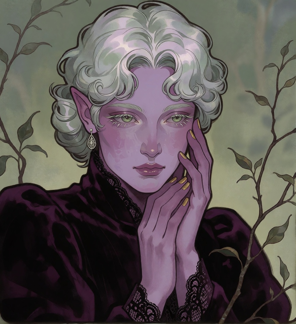 rosiedew,  portrait of a woman with short,  softly curled silver hair on Tensor.Art