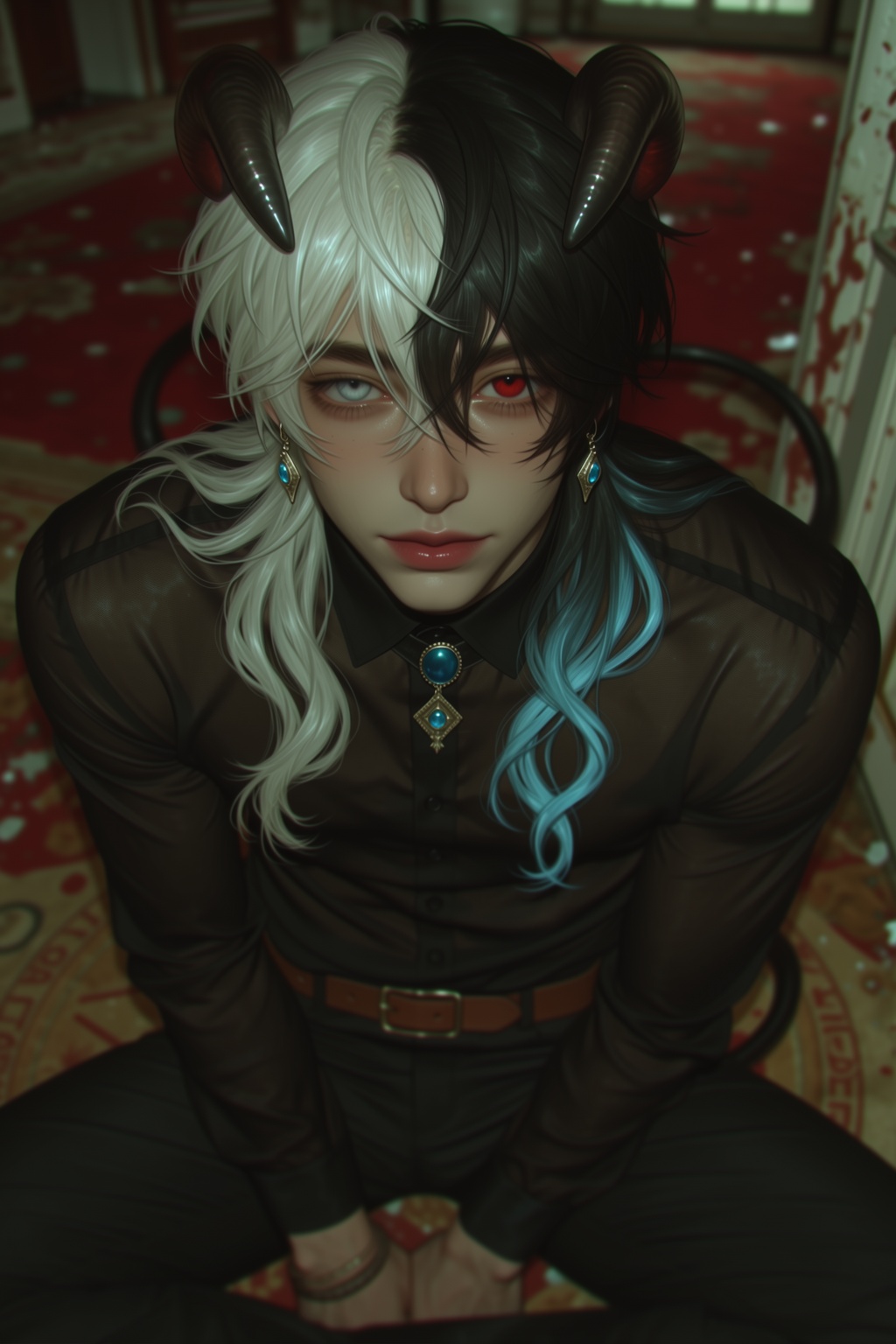 highres,  absurdres,  A young man with heterochromia (left eye is red on Tensor.Art