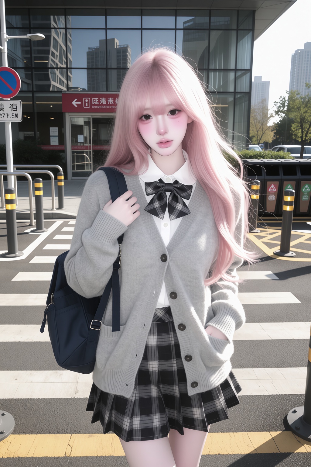 1woman,  dark brown eyes,  pink hair on Tensor.Art