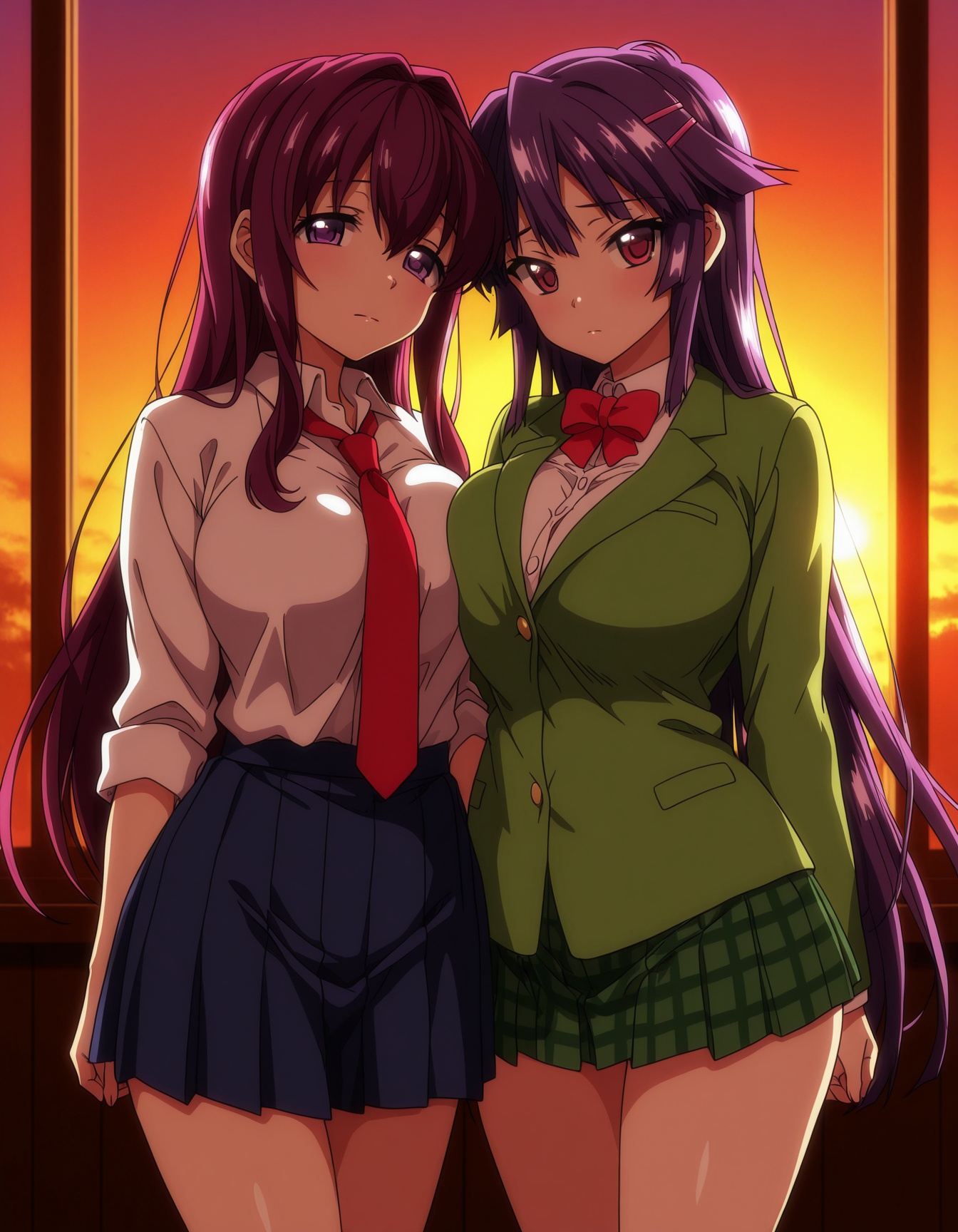 2girls,  cowboy shot,  looking at viewer on Tensor.Art