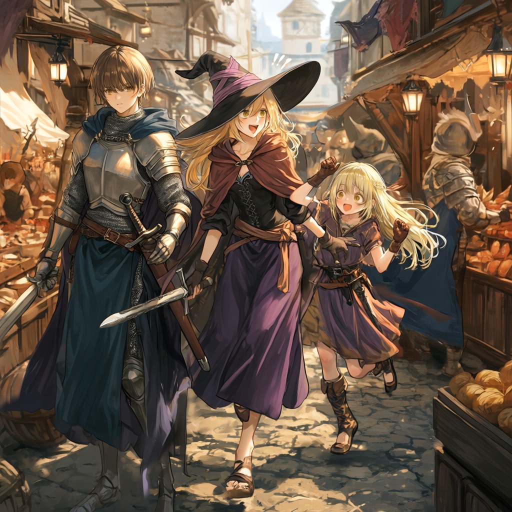 medieval alley,  lively trading street,  wooden stalls with goods on Tensor.Art