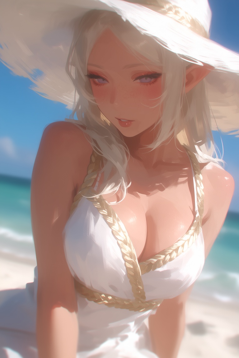 GNRstyle,  An anime-style digital illustration depicts a fair-skinned elf with long,  pale blonde hair on Tensor.Art