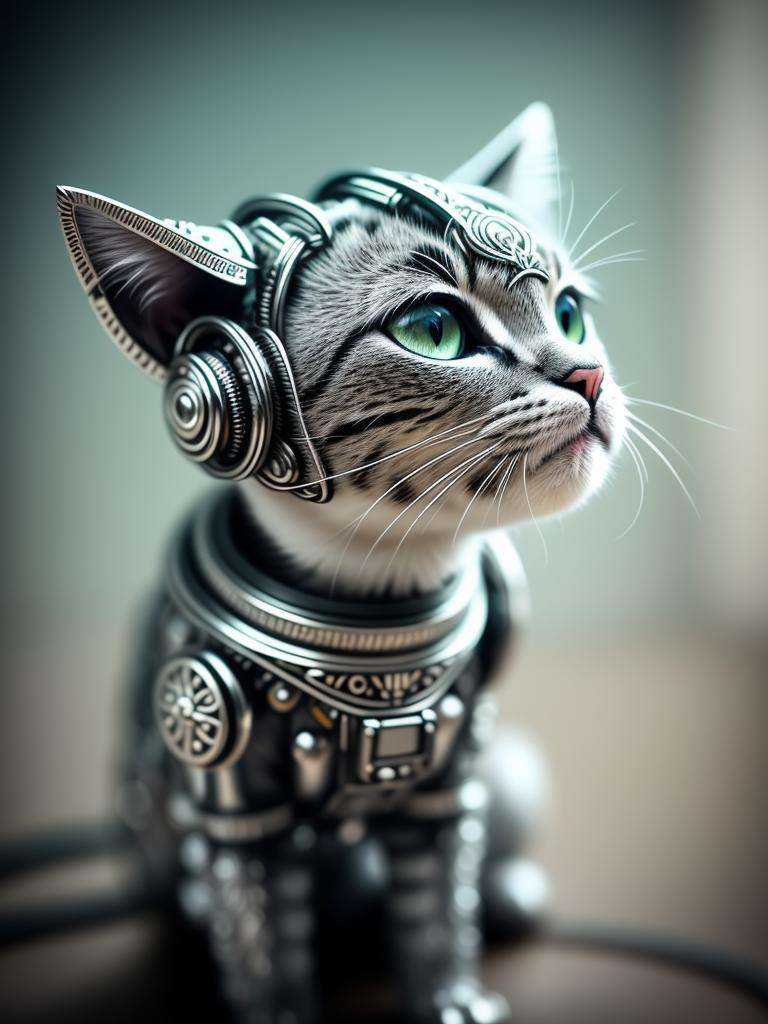 a cute kitten made out of metal,  , on Tensor.Art