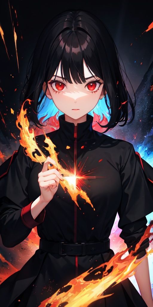 1girl,  black hair,  red eyes on Tensor.Art