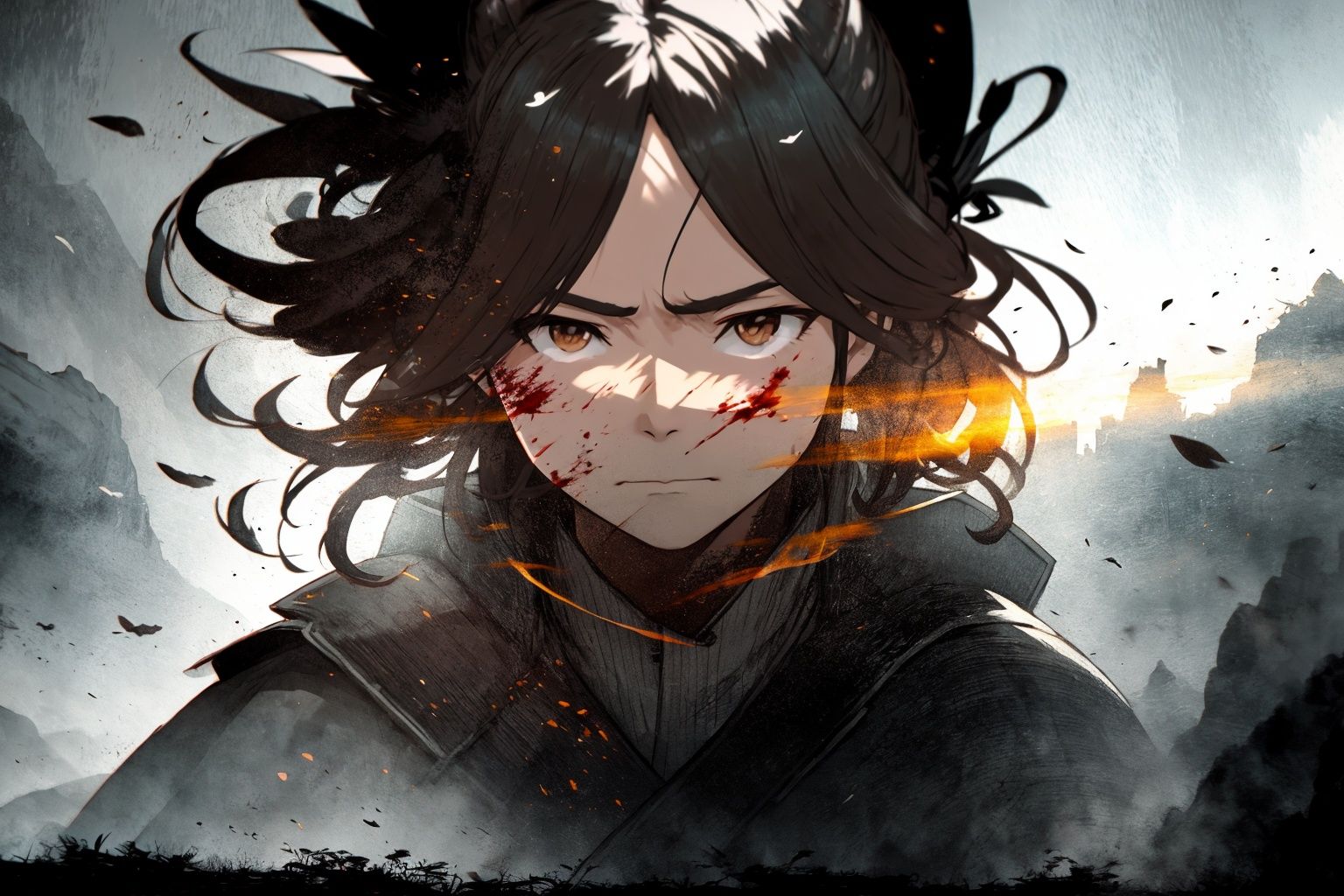 style of Beatrix Potter,  a old samurai man,  sad on Tensor.Art