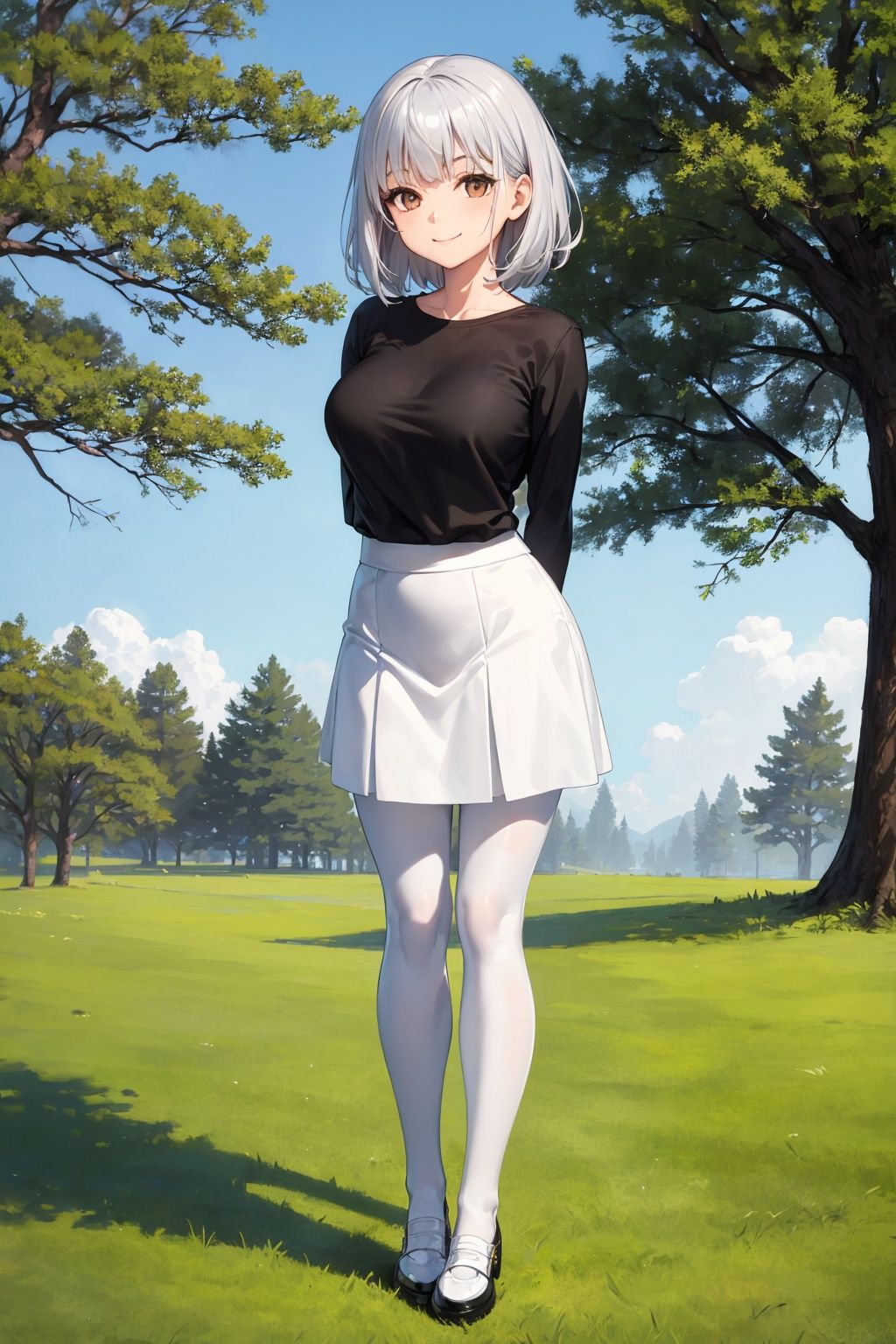 bangs,  black shirt,  blue sky on Tensor.Art