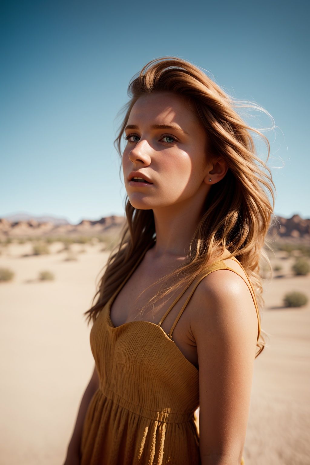 a european girl outdoors,  california dessert,  summer dress on Tensor.Art