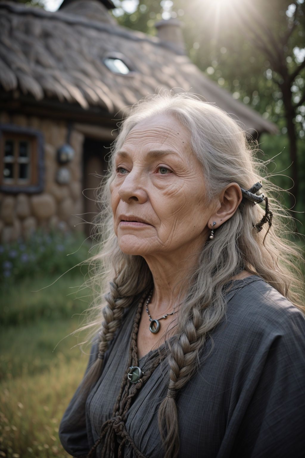 an old crone,  wrinkled face,  hair blowing in wind on Tensor.Art