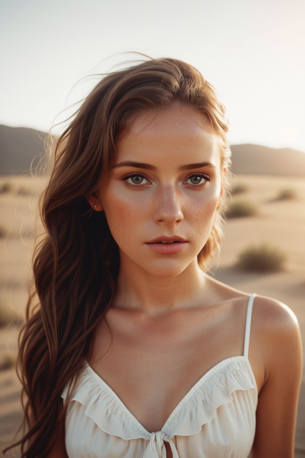 a european girl outdoors,  california dessert,  summer dress on Tensor.Art