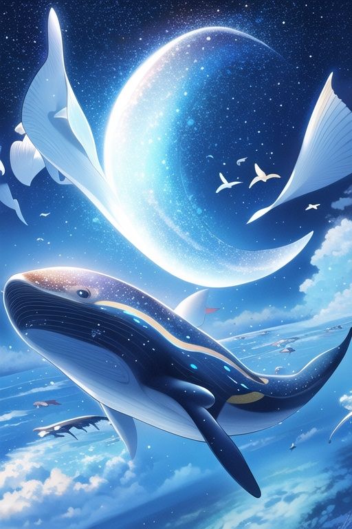 masterpiece, best quality, scenery, whale, fish, starry sky, galaxy, cosmos, fantasy, floating object|fish, backlight, shadow