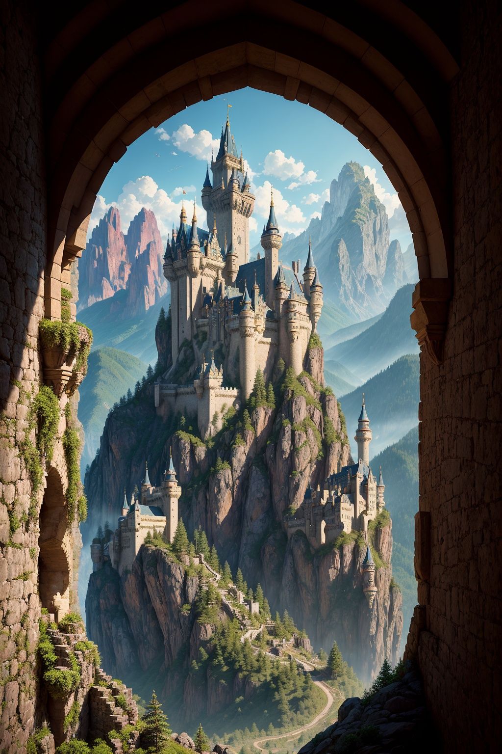 A forbidden castle high up in the mountains, pixel art, (intricate details:1.12), hdr, (intricate details, hyperdetailed:1.15), (natural skin texture, hyperrealism, soft light, sharp:1.2), game art, key visual, surreal