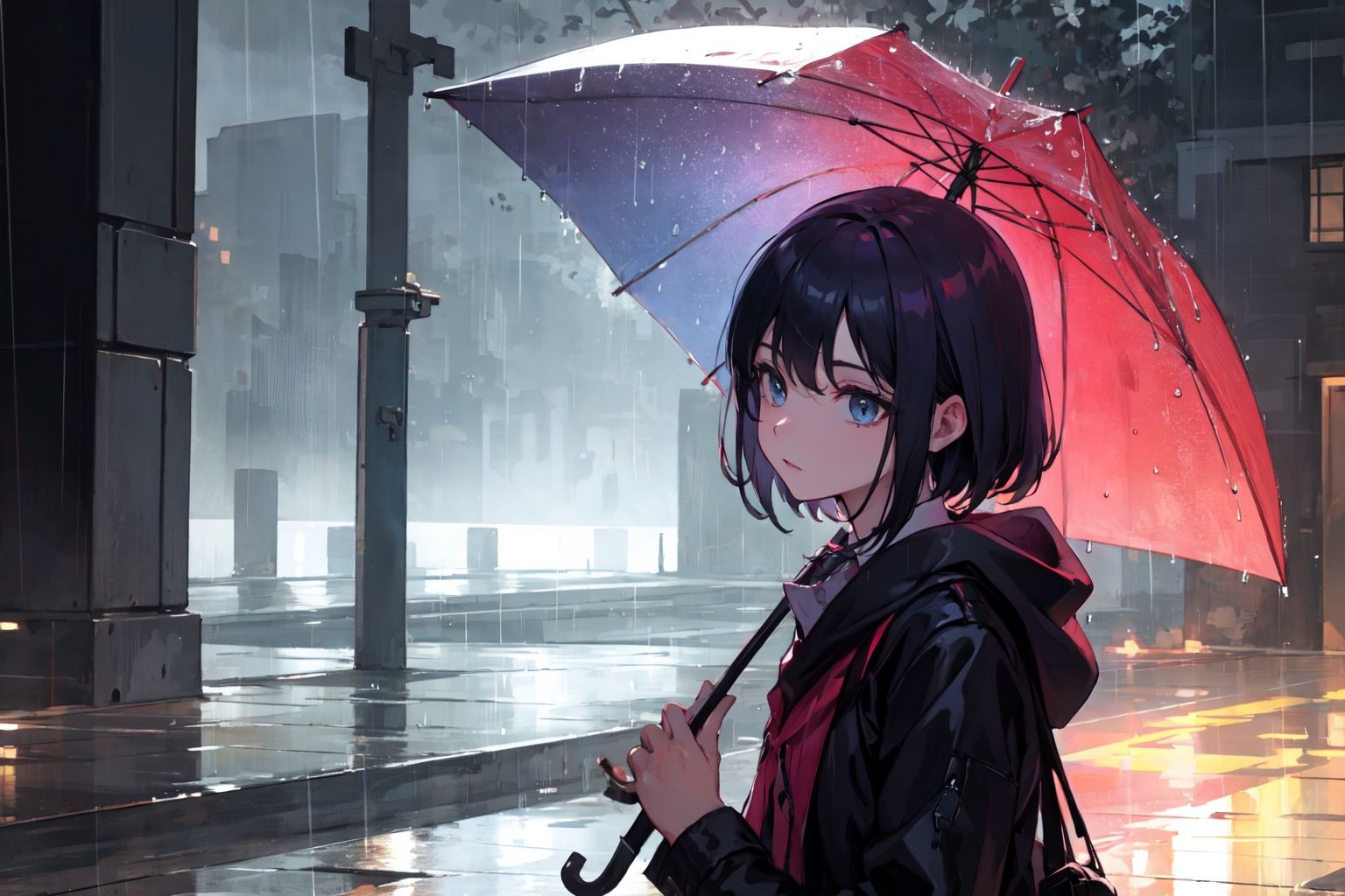 rain,holding umbrella,