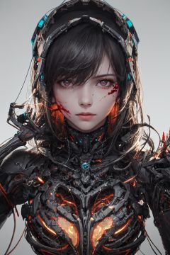1mechanical girl,((ultra realistic details)), portrait, detailed face,global illumination, shadows, octane render, 8k, ultra sharp,metal,intricate,  ornaments detailed, cold colors, egypician detail, highly intricate details, realistic light, trending on cgsociety, glowing eyes, facing camera, neon details, machanical limbs,blood vessels connected to tubes,mechanical cervial attaching to neck,wires and cables connecting to head,blood,killing machine
