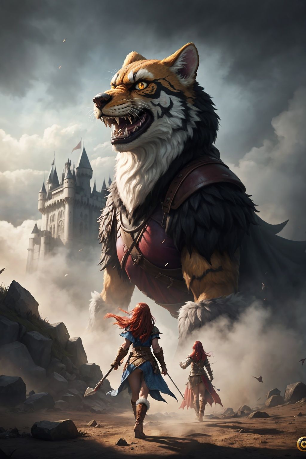 dungeons and dragons epic movie poster barbarian woman marching into battle violent roar spittle raging angry arms up leat...