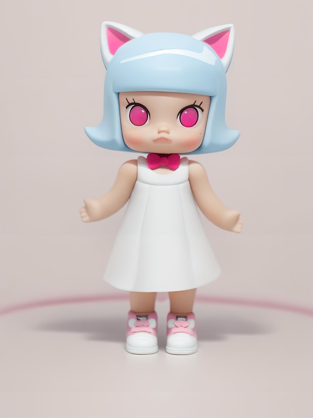 mly, mly_mouth, 1girl, full body , white dress, pink eyes, white hair