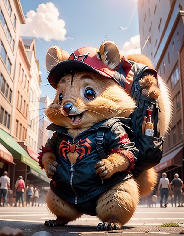 quokka,spider-man \(series\), a quokka wear spider man bodysuit,, masterpiece, best quality,