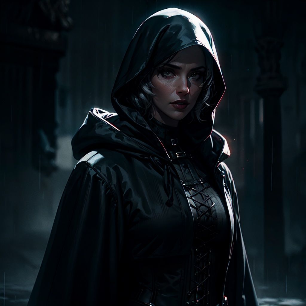 1girl,  black hood,  pauldrons on Tensor.Art