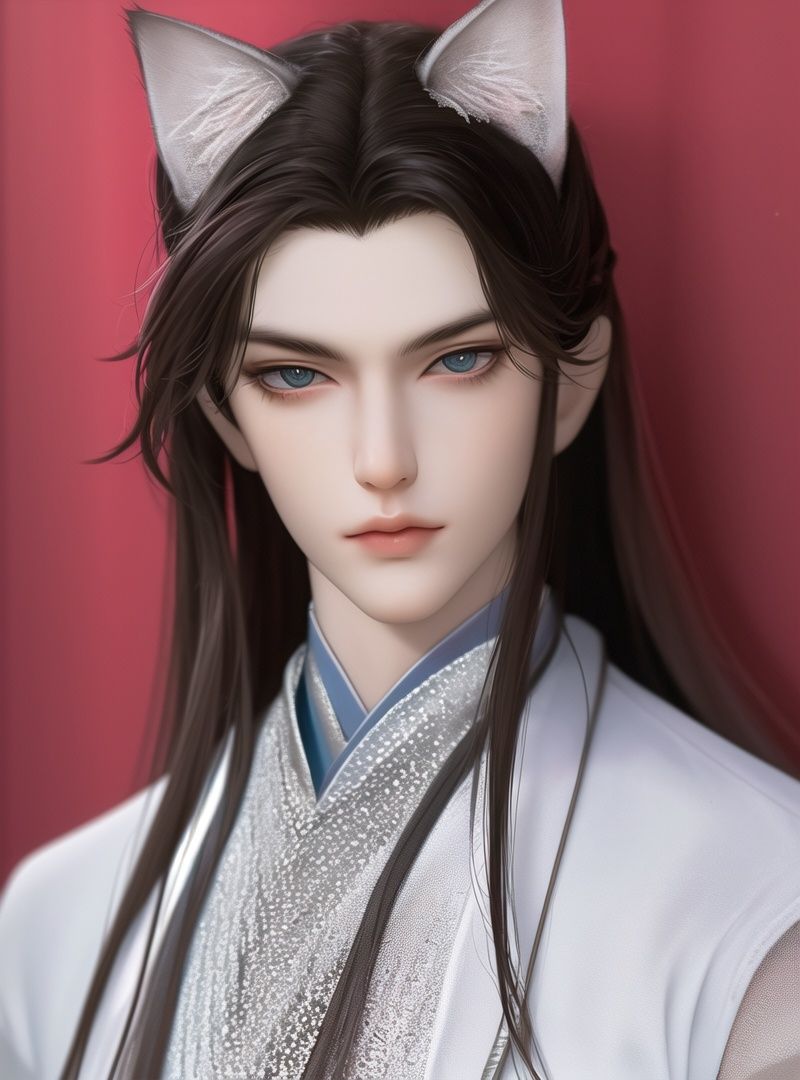 Best quality, masterpiece, highly detailed wallpaper, long hair, solo, beaterful eyes, 1boy, cat ears